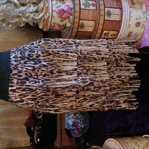 Chico's Fringed Animal Print Skirt Chico's 2 = L